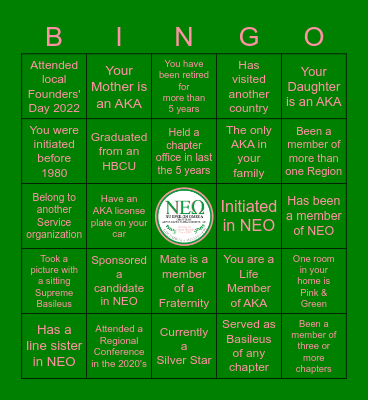 NEO GAME NIGHT BINGO Card