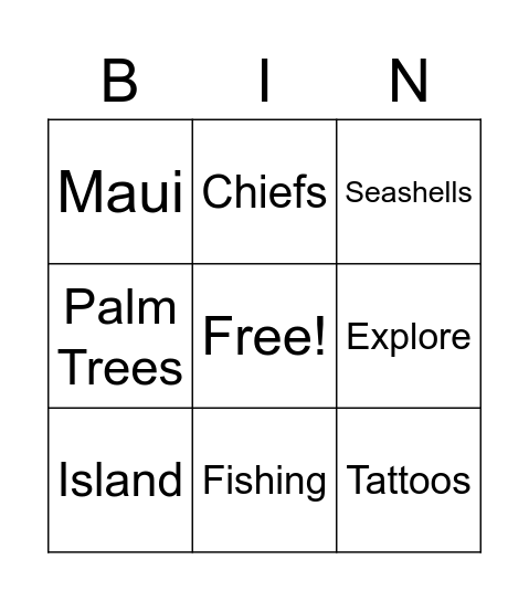 Moana Bingo Card