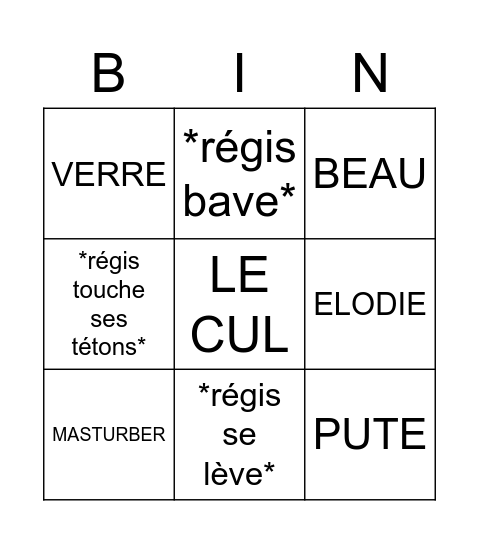 BINGO REGIS Bingo Card