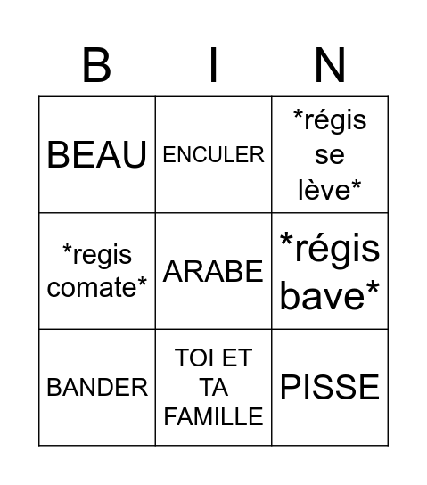 REGIS BINGO Card