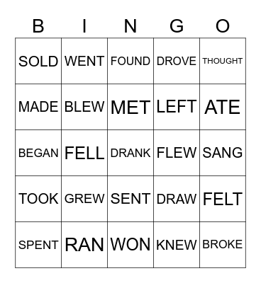 IRREGULAR VERBS BINGO Card