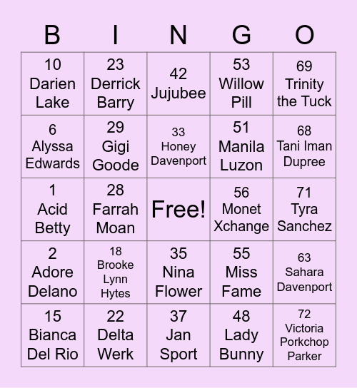 HUD FedQ Drag Bingo Card