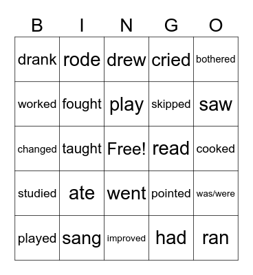 Past Simple Verbs Bingo Card