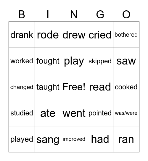 Past Simple Verbs Bingo Card