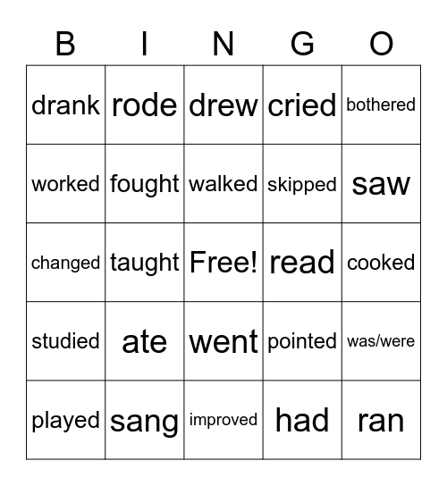Past Simple Verbs Bingo Card