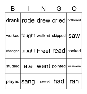 Past Simple Verbs Bingo Card