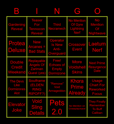 May Warframe Dev-Stream Bingo Card