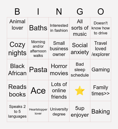 Lovely's Bingo Card