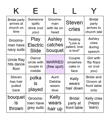 Kelly & Steven's Wedding Bingo Card