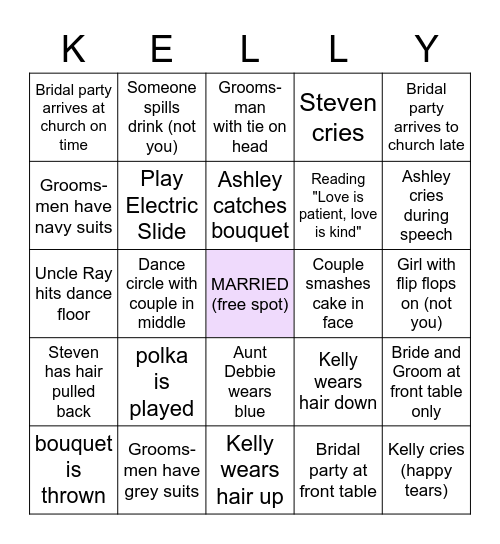 Kelly & Steven's Wedding Bingo Card