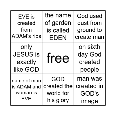 God created people Bingo Card