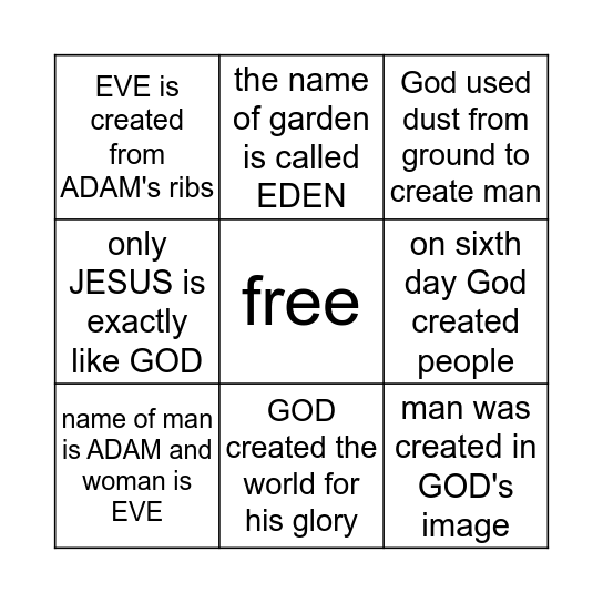 God created people Bingo Card