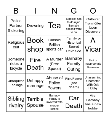 Midsomer Murders Bingo Card