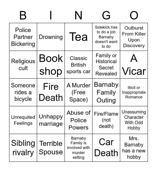 Midsomer Murders Bingo Card