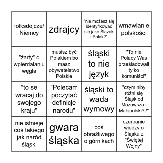 Antyśląskie Bingo Card