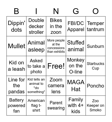 Zoo Bingo Card