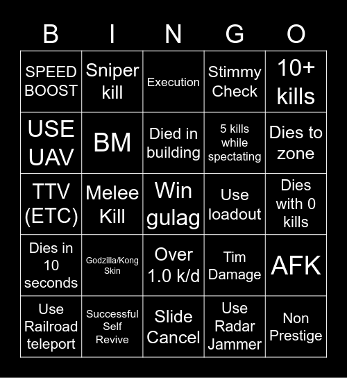 Warzone Bingo Card