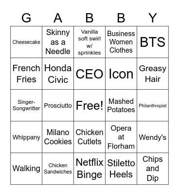 Birthday Gabby BINGO Card