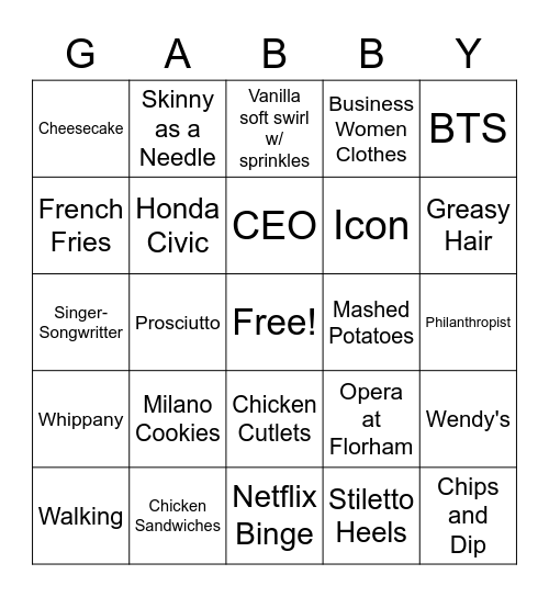 Birthday Gabby BINGO Card