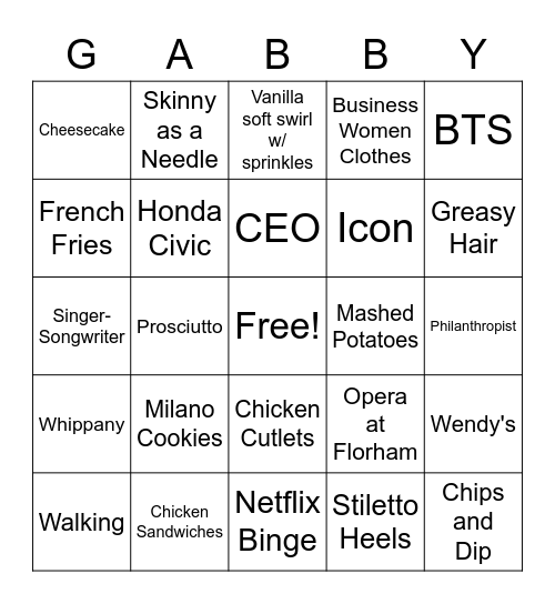 Birthday Gabby BINGO Card