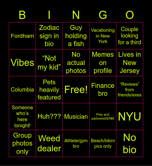 TINDER BINGO Card