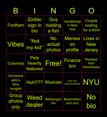 TINDER BINGO Card