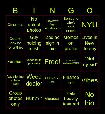 TINDER BINGO Card