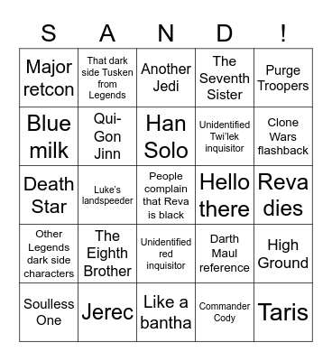 High Ground Bingo Card
