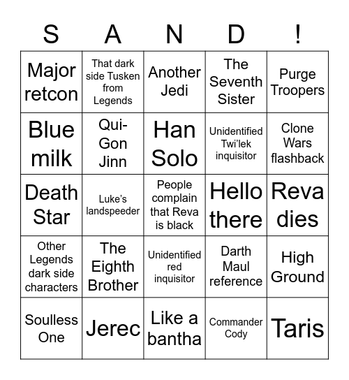 High Ground Bingo Card