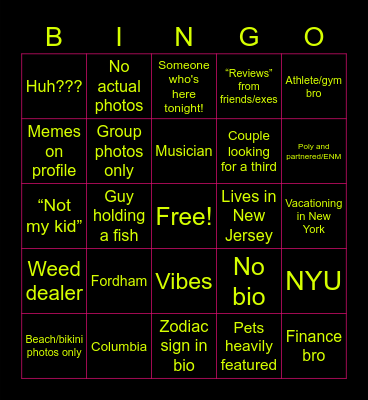 TINDER BINGO Card