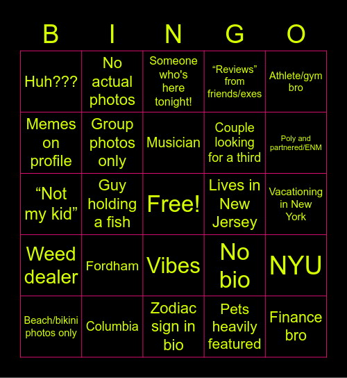 TINDER BINGO Card