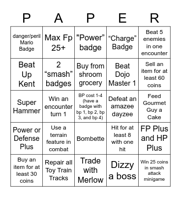 Paper MArio Rando Bingo Card