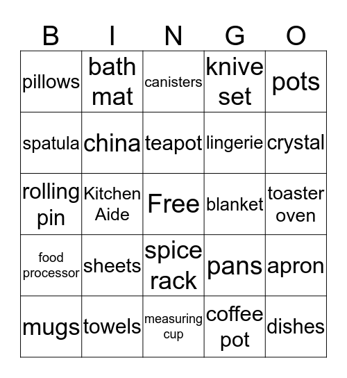 BRIDAL  Bingo Card