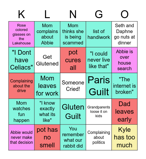 Kessler Bingo Card