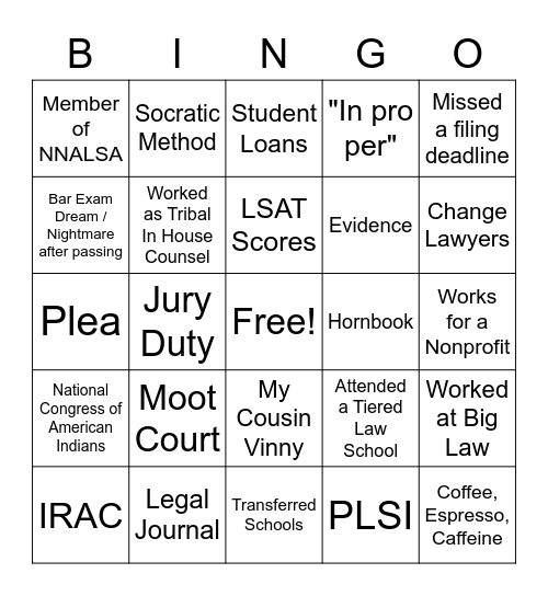 Pathways to Law School Bingo Card