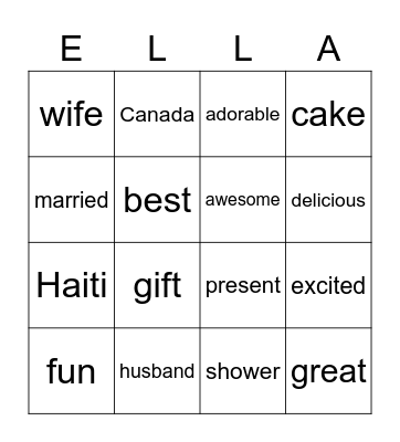 Wedding Shower Bingo Card