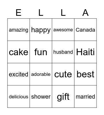 Wedding Shower Bingo Card