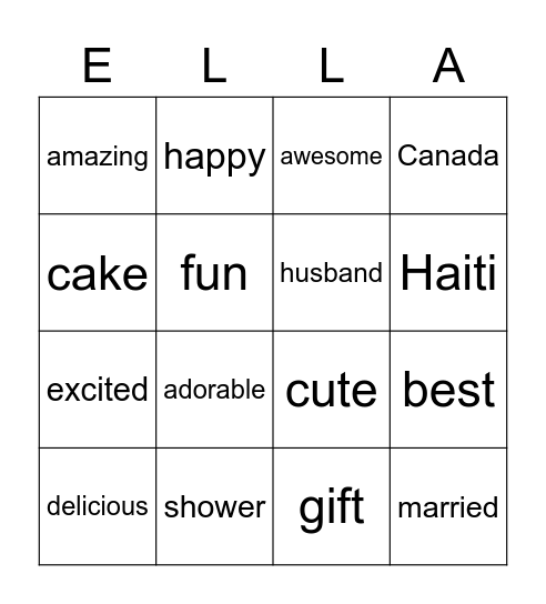 Wedding Shower Bingo Card