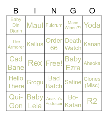 Kenobi Bingo Card
