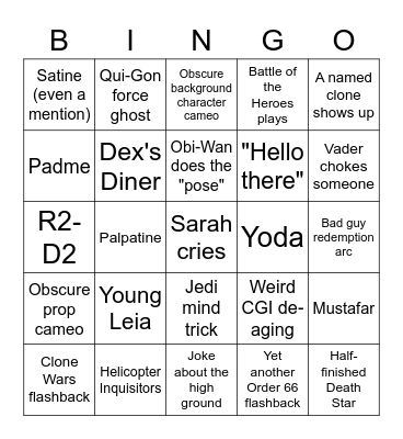 Kenobi Bingo Card