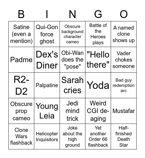 Kenobi Bingo Card