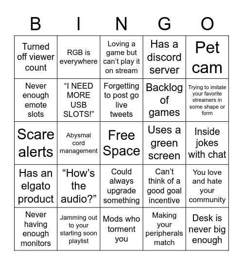 Streamer Bingo Card