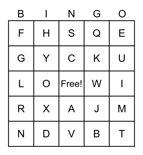 UPPERCASE ABC Bingo Card