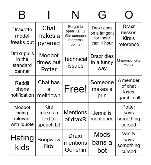 Draxr Bingo Card