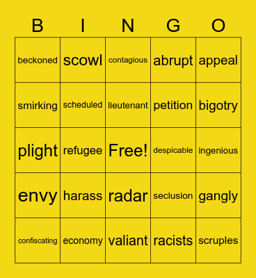 Vocabulary Bingo Card