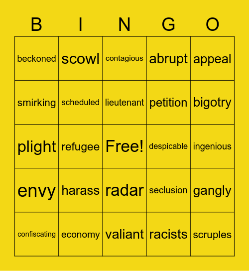 Vocabulary Bingo Card