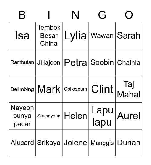 Punya Nayeon Bingo Card