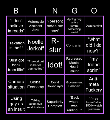 Bad Person Bingo Card