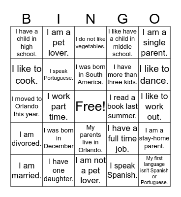 "I AM" Bingo Card
