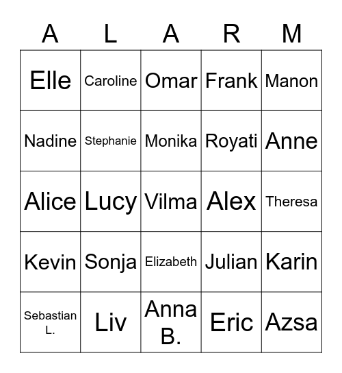 ALARM BINGO Card